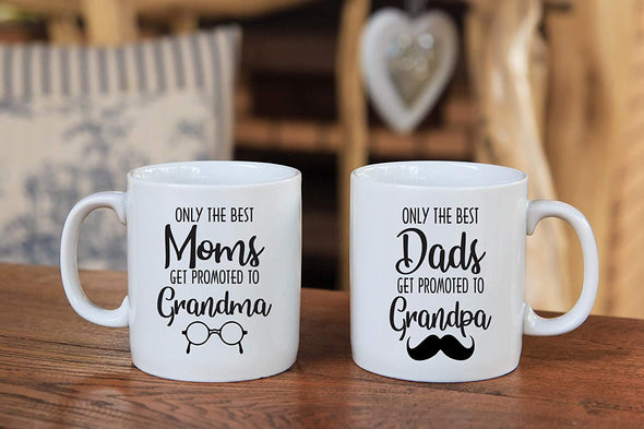 Only The Best Dads / Moms Get Promoted To Grandpa / Grandma, Grandparents Gift 11oz Coffee Mug Set