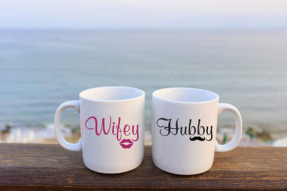 Hubby, Wifey Funny Couple 11oz White Ceramic Coffee Mug Set by Witty Fashions