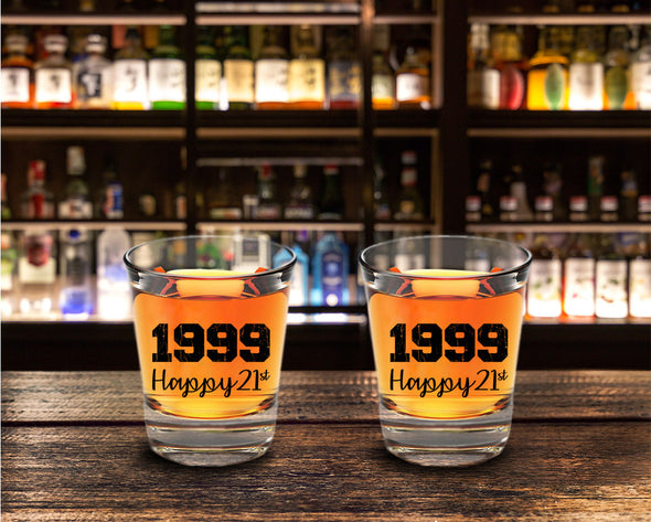 1999 Happy 21st - Funny Turning 21 Birthday Gift - 1.75 oz Shot Glass Set (2)
