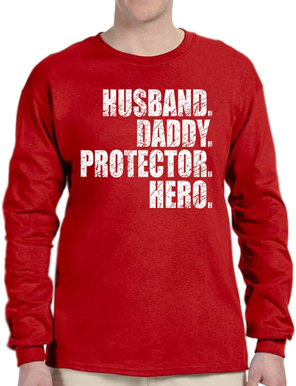 Husband Daddy Protector Hero, Gift for Dad , Fathers Gift Men's Long Sleeve T-Shirt