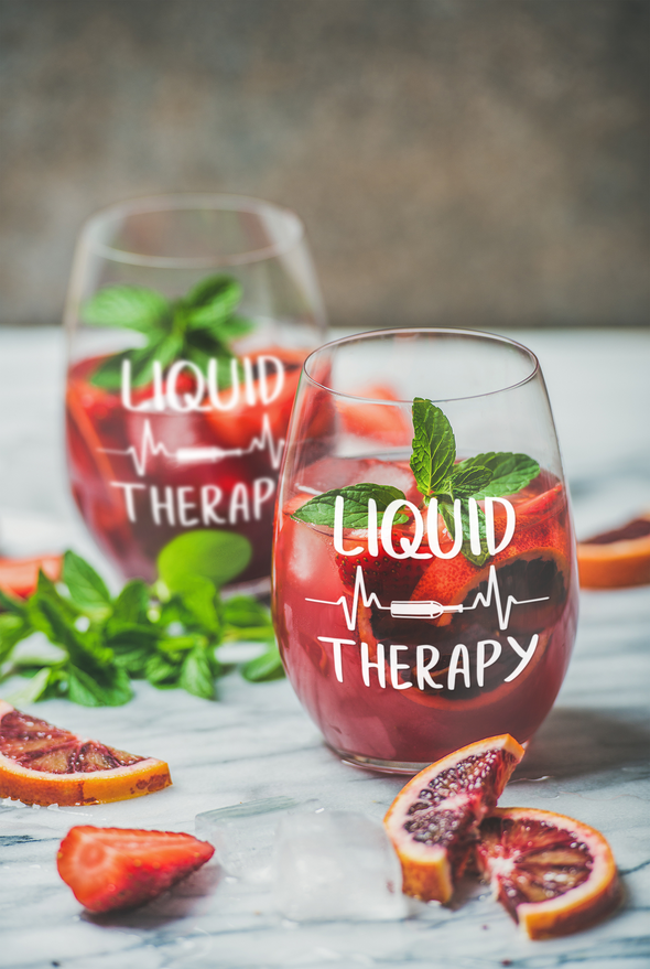 Liquid Therapy - Funny Humor Quote - Gift Idea for Her , Mom, Women, Friend, Sister -  15 oz Stemless Wine Glass